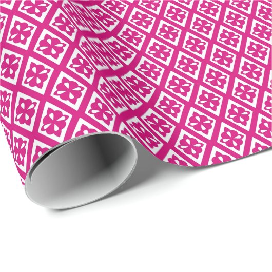 Diamantmuster - fuchsienrosa und weiß geschenkpapier (Rolleneckpunkt)