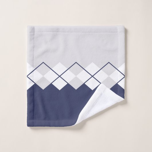 Diamantmuster in hellgrau, marineblau, weiß badhandtuch set (Waschlappen)