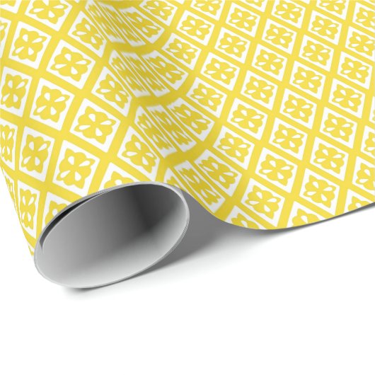 Diamantmuster - Senfgold und weiß Geschenkpapier (Rolleneckpunkt)