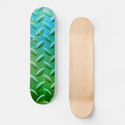 Diamantplatte Stahl grün und blau Skateboard (Vorderseite)