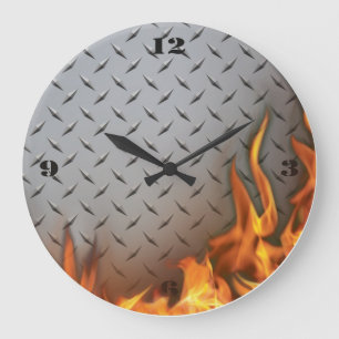 Diamantplatten-Metall-und-Feuer-Wanduhr Große Wanduhr
