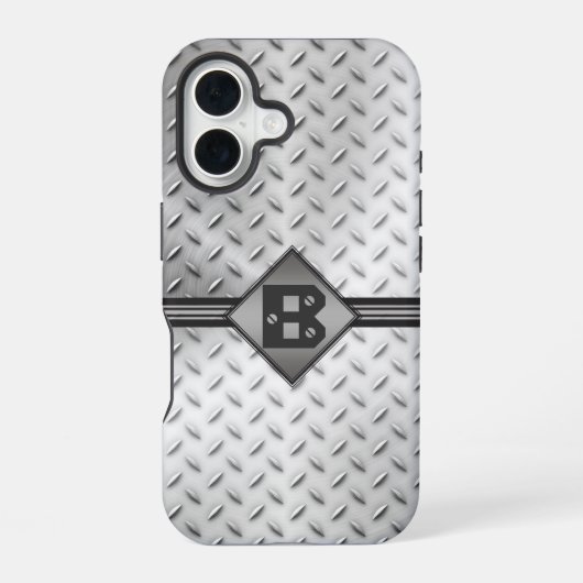 Diamantplatten-Stahl-Monogramm iPhone 16 Hülle (Rückseite)