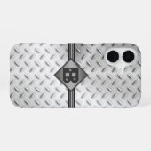 Diamantplatten-Stahl-Monogramm iPhone 16 Hülle (Rückseite (Horizontal))