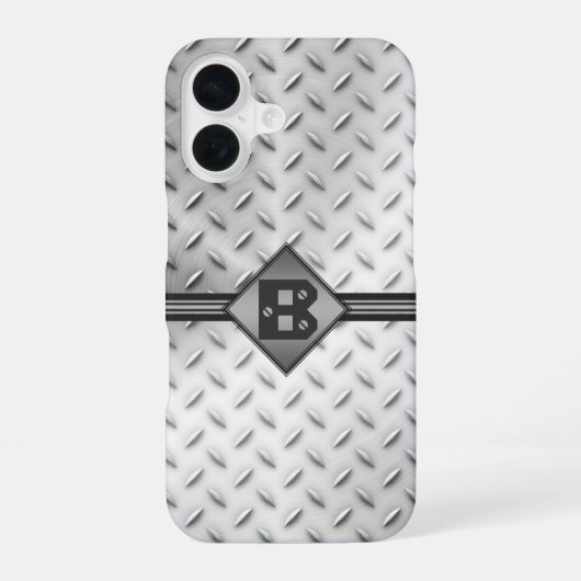 Diamantplatten-Stahl-Monogramm iPhone 16 Hülle (Rückseite)