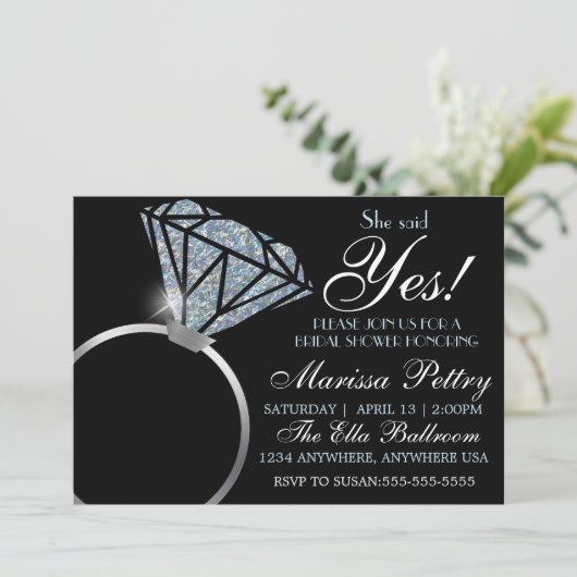 Diamantring, Brautparty, sagte sie ja Einladung (Stehend Vorderseite)