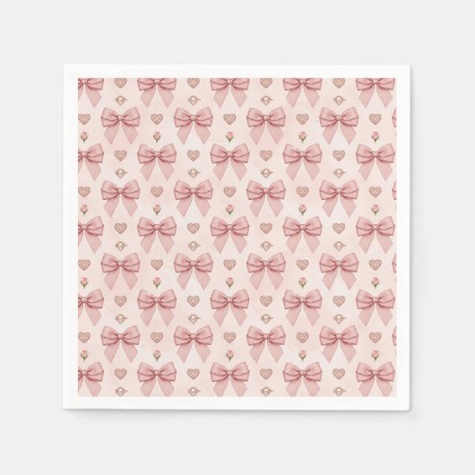Diamantring mit rosa Schleifen-Herzmuster Serviette (Vorderseite)