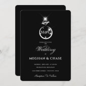 Diamantring Monogram Black and White Wedding Einladung (Vorne/Hinten)