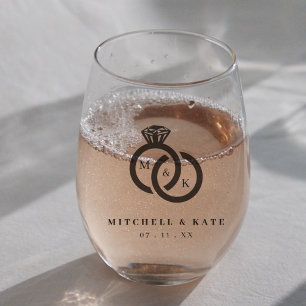 Diamantring Monogram-Gastgeschenk Hochzeit Weinglas Ohne Stiel