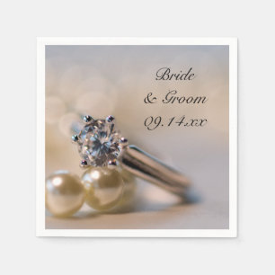 Diamantring und Perlen Hochzeit Serviette