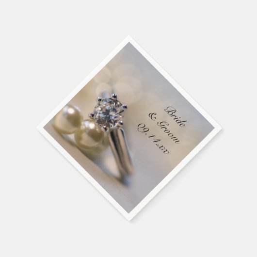 Diamantring und Perlen Hochzeit Serviette (Ecke)