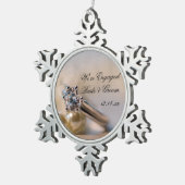 Diamantring und Perlen-Verlobung Schneeflocken Zinn-Ornament (Rechts)