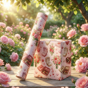 Diamantringe, Rosen & Luxus-Geschenkboxen-Muster Geschenkpapier