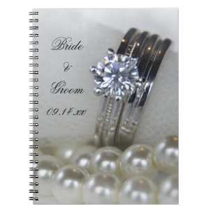 Diamantrings und Perlen Hochzeit Notizblock