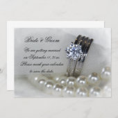 Diamantrings und Perlen Hochzeit Sichern Sie das D Einladung (Vorne/Hinten)