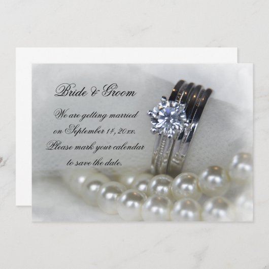 Diamantrings und Perlen Hochzeit Sichern Sie das D Einladung (Vorne/Hinten)