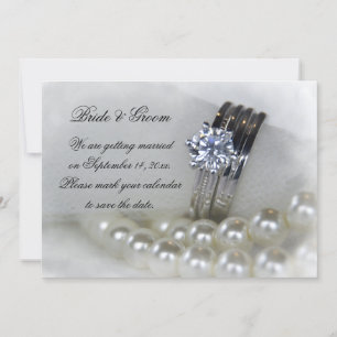 Diamantrings und Perlen Hochzeit Sichern Sie das D Einladung