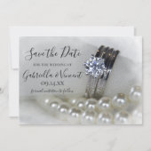 Diamantrings und Perlen Hochzeit Sichern Sie das D Save The Date (Vorderseite)