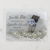 Diamantrings und Perlen Hochzeit Sichern Sie das D Save The Date (Vorne/Hinten)