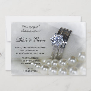 Diamantrings und White Pearls Engagement Party Einladung