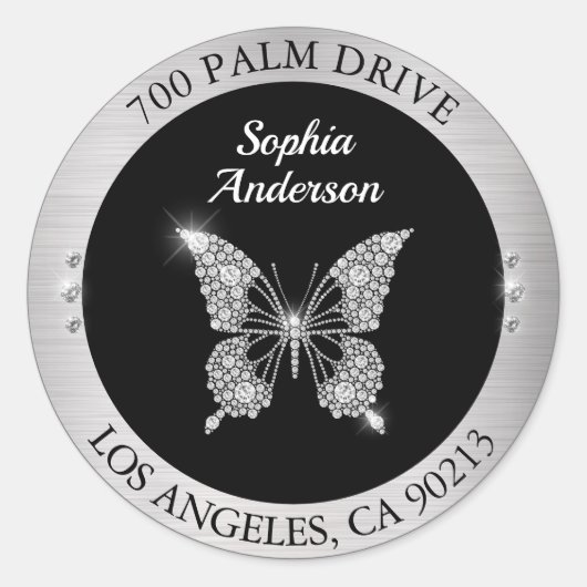Diamantschmetterling, Rücksendeadresse aus Silberm Runder Aufkleber (Vorderseite)