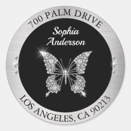Diamantschmetterling, Rücksendeadresse aus Silberm Runder Aufkleber