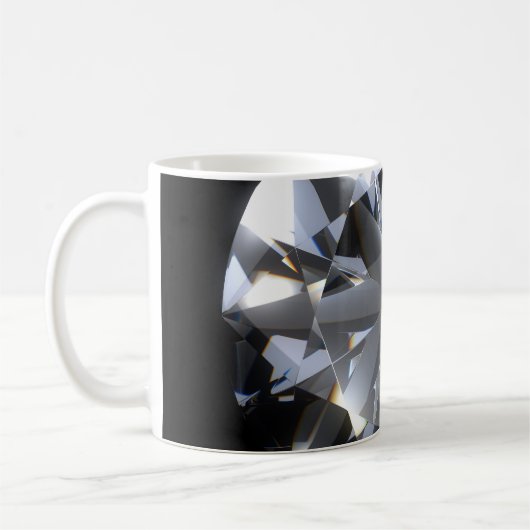 Diamantstein: schwarzer Raum glitzert. Kaffeetasse (Links)