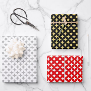 Diamantstern für schwarzes, rotes und weißes Umsch Geschenkpapier Set