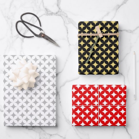 Diamantstern für schwarzes, rotes und weißes Umsch Geschenkpapier Set (Vorderseite)