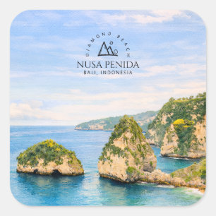 Diamantstrand Bali Aquarell Türkisblaues Meer Quadratischer Aufkleber