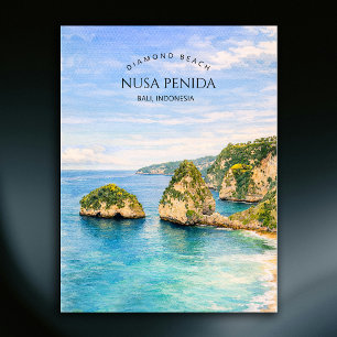 Diamantstrand Bali Aquarell Türkisfarbenes Meer Feiertagspostkarte