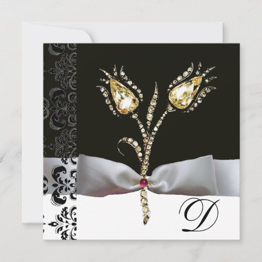 DIAMONANTE TULIPS, Schwarz-weiße Damaskus-Monogram Ankündigung (Vorderseite)
