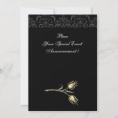 DIAMONANTE TULIPS, Schwarz-weiße Damaskus-Monogram Einladung (Rückseite)