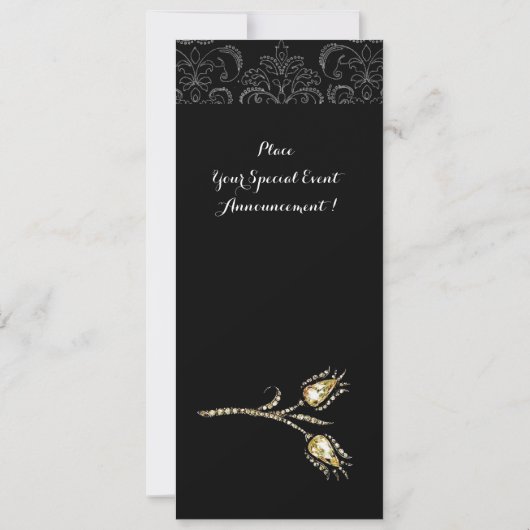 DIAMONANTE TULIPS, Schwarz-weiße Damaskus-Monogram Einladung (Rückseite)