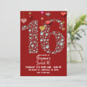 Diamond 16 Valentiner Geburtstagsparty Einladung (Stehend Vorderseite)