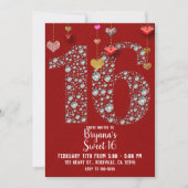 Diamond 16 Valentiner's Hearts Birthday Party Foto Einladung (Vorderseite)