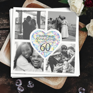 Diamond 60. Hochzeit Jubiläum Herz vier Fotos Serviette