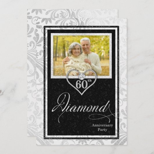 Diamond 60 th Wedding Anniversary Custom Foto Einladung (Vorne/Hinten)