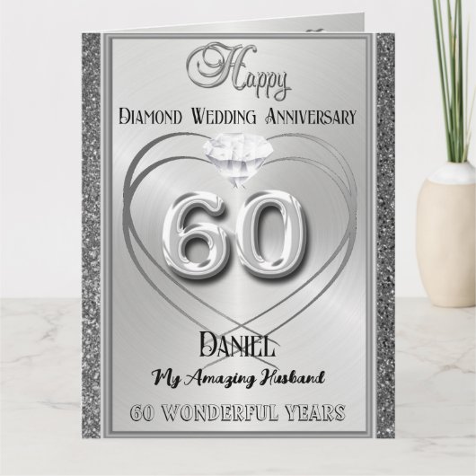 Diamond 60 th Wedding Jubiläumskarte für Ehemann Karte (Vorderseite)