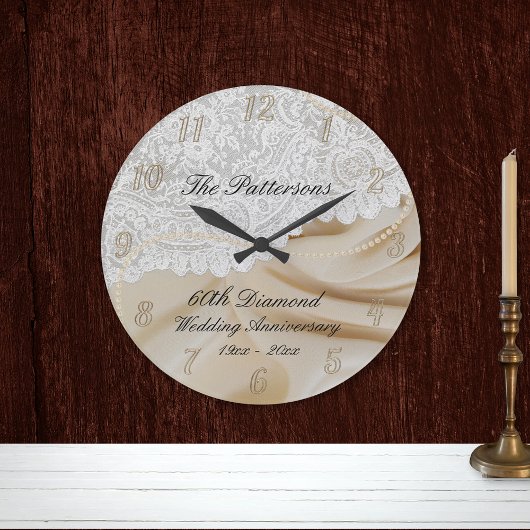 Diamond 60. Wedding Jubiläum Satin Lace Große Wanduhr