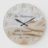 Diamond 60. Wedding Jubiläum Satin Lace Große Wanduhr (Vorderseite)