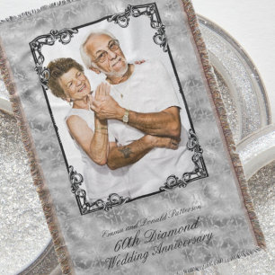 Diamond 60th Wedding Anniversary Foto Monogram Decke
