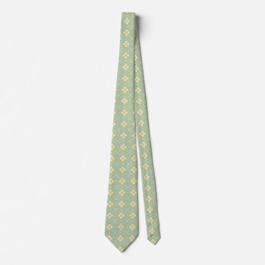 Diamond and Wave Pattern Gold Cyan Krawatte (Vorderseite)