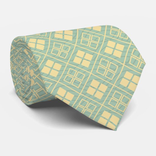 Diamond and Wave Pattern Gold Cyan Krawatte (Gerollt)