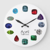 Diamond, April Birthstone Große Wanduhr (Vorderseite)