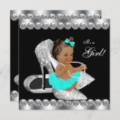 Diamond Aquamarin Blue Black Breakfast Baby Dusche Einladung (Vorne/Hinten)