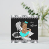 Diamond Aquamarin Blue Black Breakfast Baby Dusche Einladung (Stehend Vorderseite)