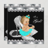 Diamond Aquamarin Blue Black Breakfast Baby Dusche Einladung (Vorne/Hinten)
