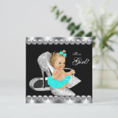 Diamond Aquamarin Blue Black Breakfast Baby Dusche Einladung (Stehend Vorderseite)