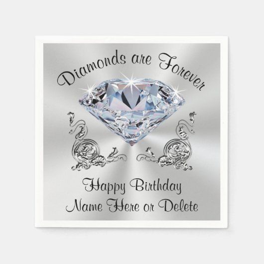 Diamond Birthday Party Napkins, Personalisiert Serviette (Vorderseite)