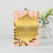 Diamond Birthday Peach Pastel Gold Leaf Lace Einladung (Stehend Vorderseite)